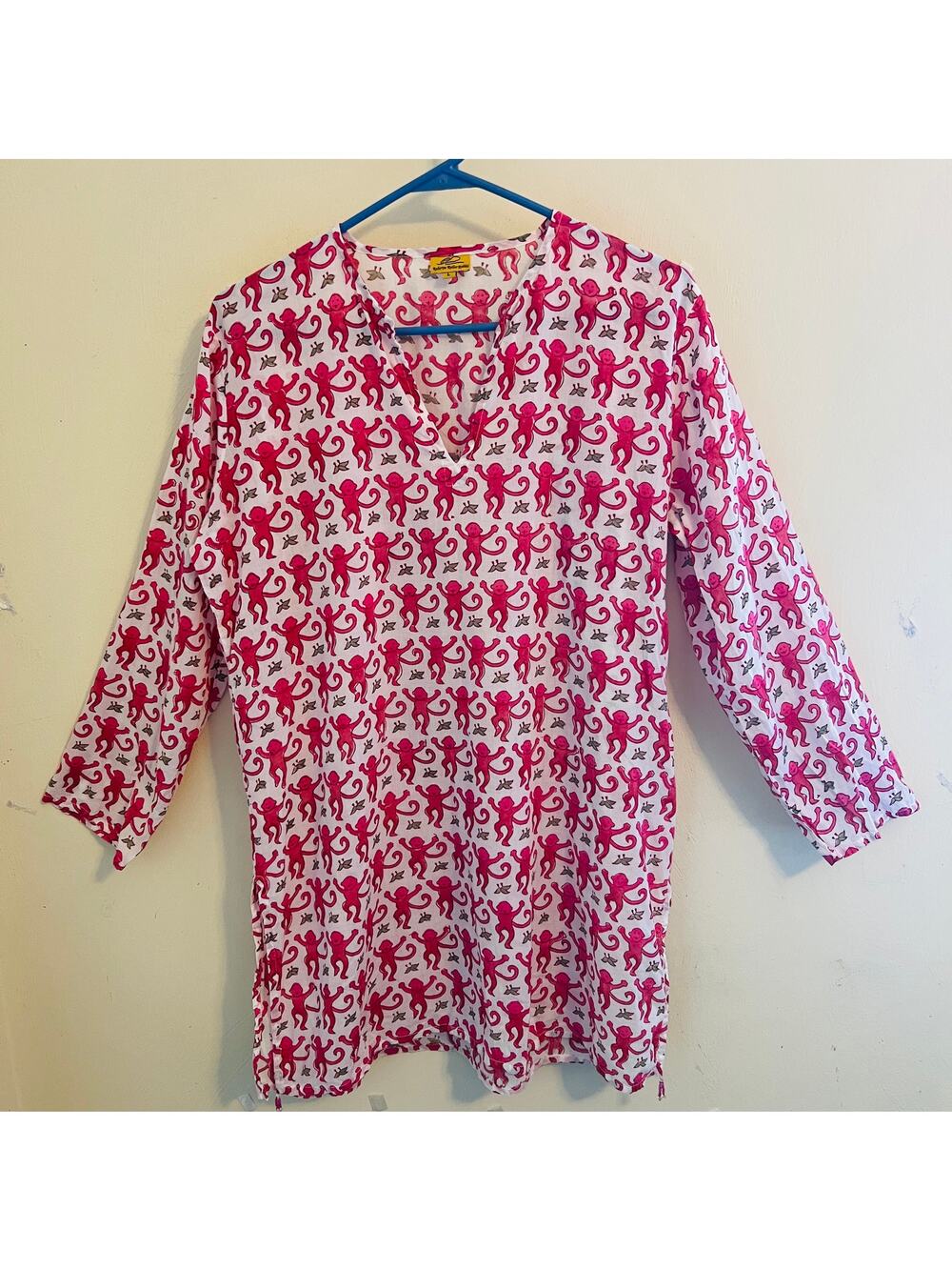Roberta Roller Rabbit Monkey Print Cotton Kurta Tunic Top Size Large Beachwear